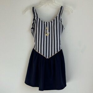 NWT Vintage Tahiti Blue and White Anchor Swimming Suit Size 9/10